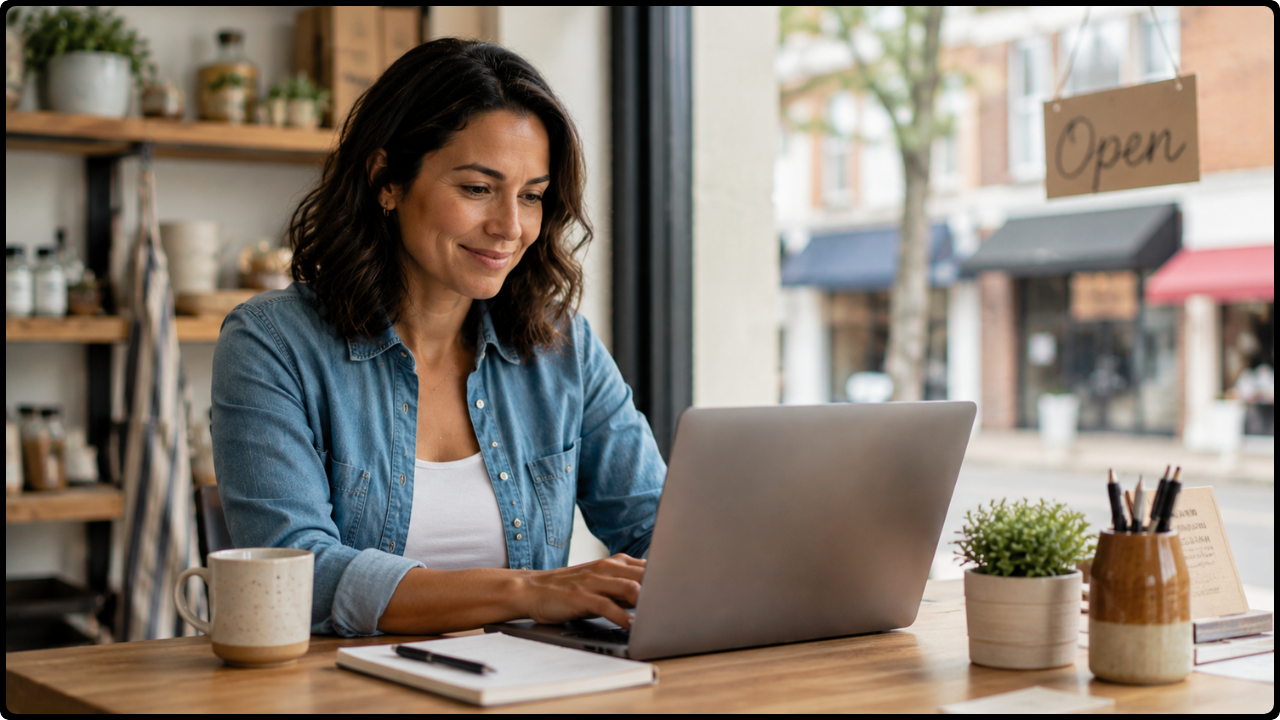 American small business owner using AI tools to save time and grow their business
