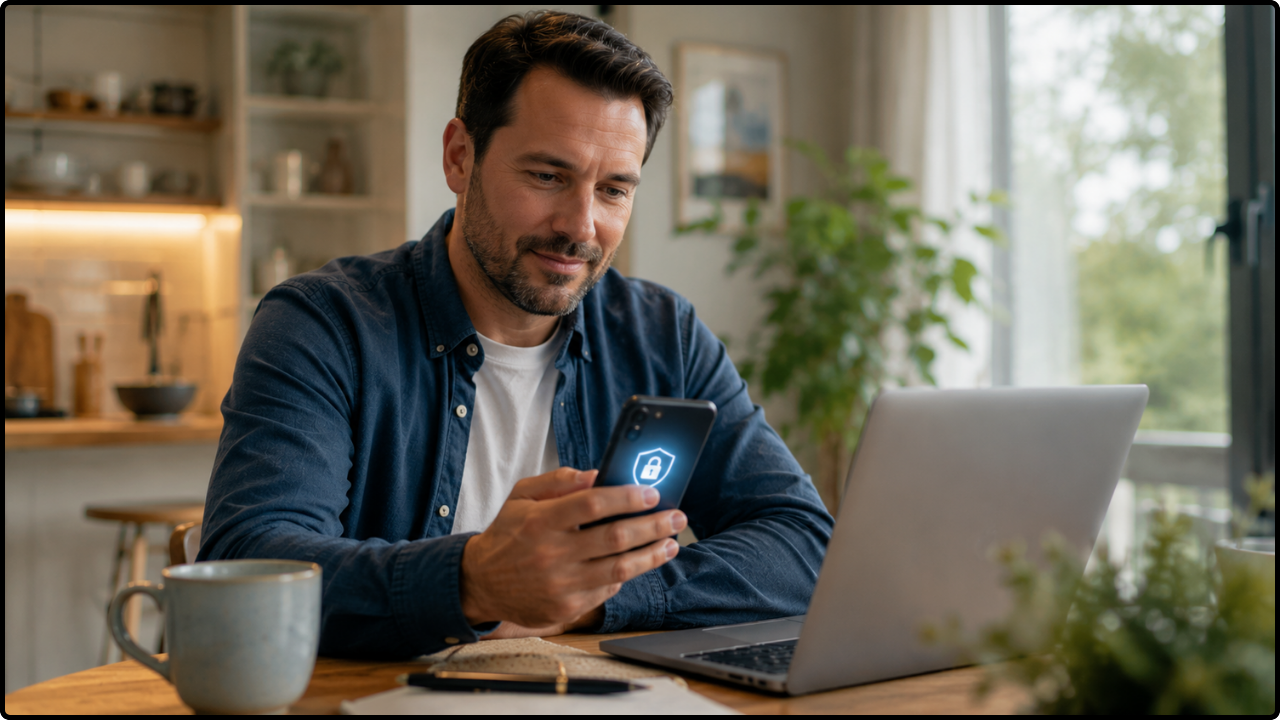 Person practicing cybersecurity habits to protect their money and personal information online